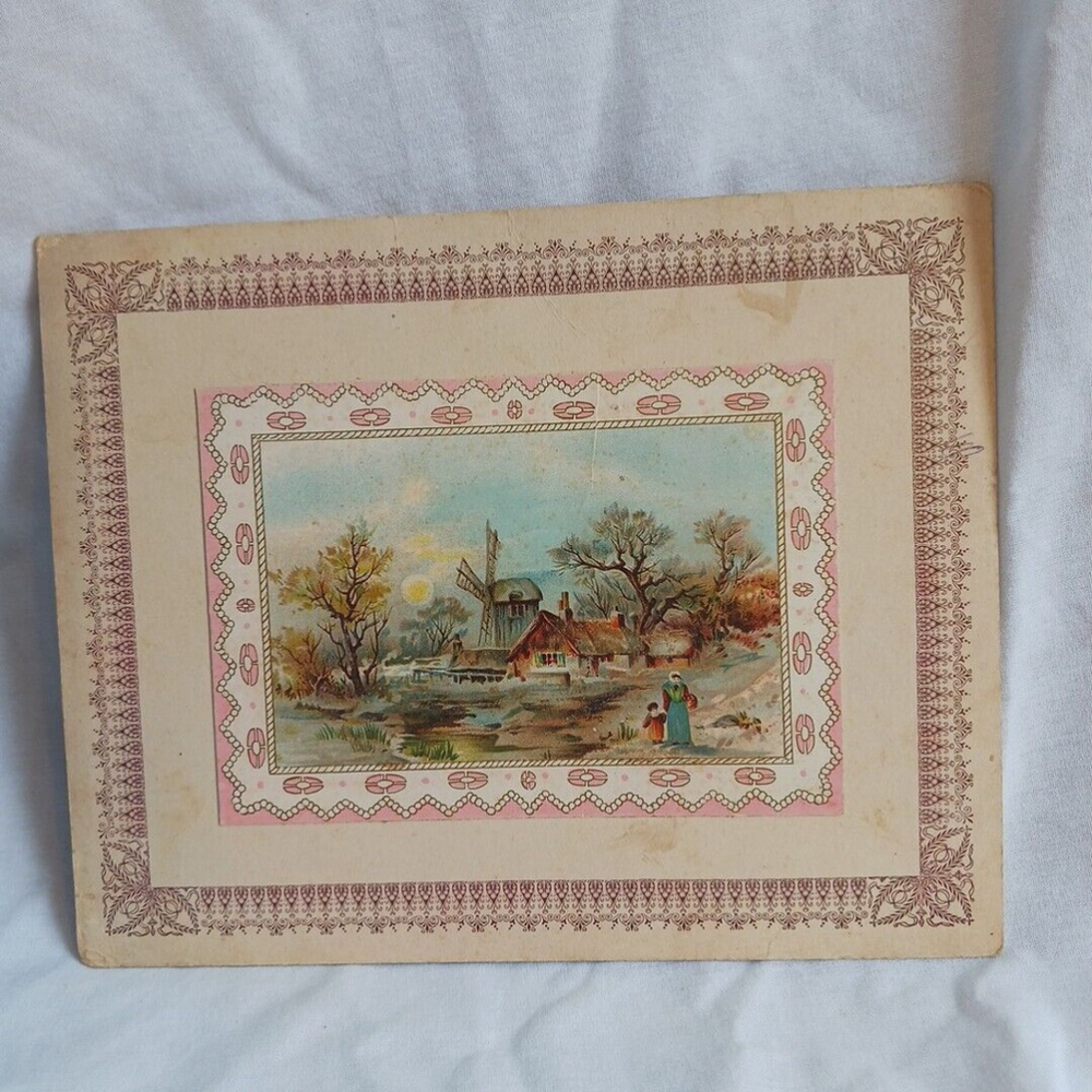 Victorian Antique Farm Windmill Peasants Cardstock Card